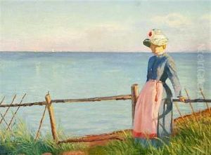 En Ung Kvinde Med Strahat Ser Ud Over Havet by Johann Christopher Schlichtkrull