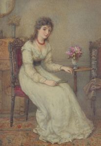 Interior Scene With Seated Maiden Holding A Fan by Gustavus Arthur Bouvier