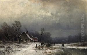 Winterliche Fluslandschaft. Abendstimmung by August Eduard Schliecker