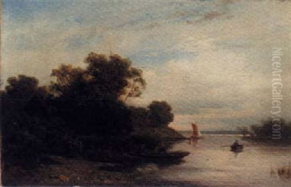 Figures In A Boat On A Riverside - view 1