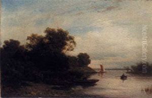 Figures In A Boat On A Riverside Figures In A Boat On A Riverside