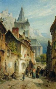 Figures In A Street by August Eduard Schliecker