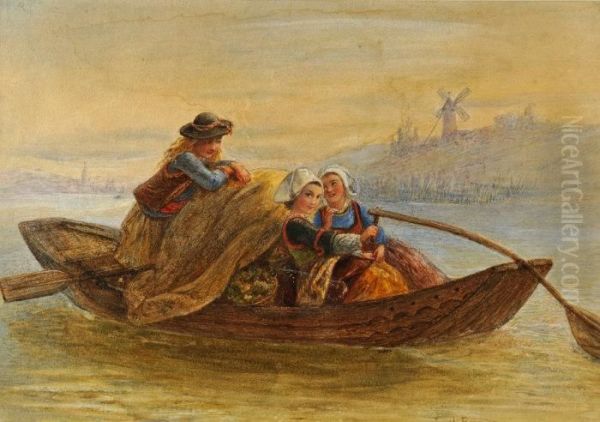 Three Young Girls In A Boat - view 1