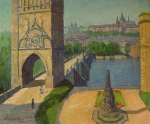 Prager Karlsbrucke Mit Hradschin Im Sonnenlicht by Paul Freiherr Von Schlippenbach