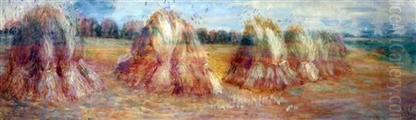 Cornstacks In A Harvest Field - view 1