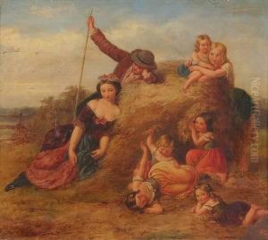 Resting By A Haystack by Laurent Joseph Daniel Bouvier