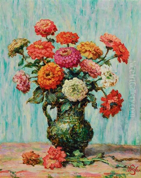Flower Bouquet In A Green Jug - view 1