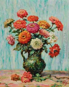 Flower Bouquet In A Green Jug by Willy Schlobach
