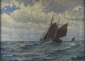 Marine Mit Zwei Segelschiffen by Eduard Schloemann