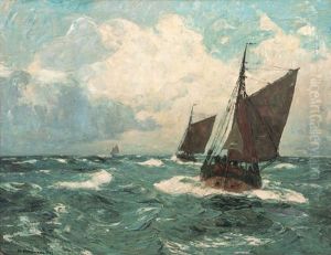 Fishing Boats In Choppy Sea by Eduard Schloemann