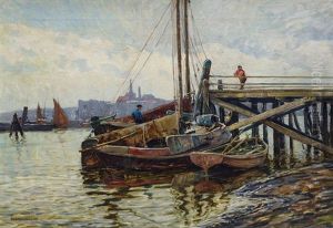 Fishing Harbour At Low Tide by Eduard Schloemann
