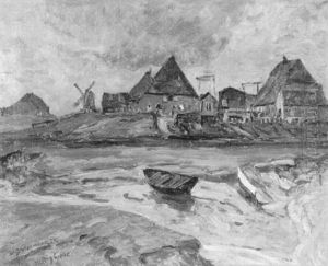 Warft Auf Hallig Grode Bei Aufziehendem Sturm by Eduard Schloemann