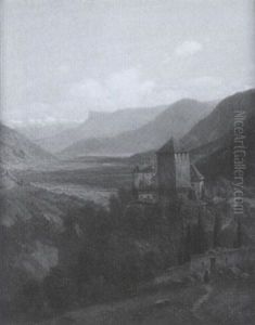 Schlos Tyrol (spat-nachmittag) Mit Blick Auf Meran, In Das Etschtal by Josef von Schloegl