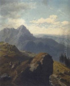 Aussicht Von Der Hohen Kampe In Die Bairische Ebene Und Auf Den Chiemsee by Josef von Schloegl