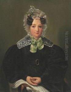 Sitzende Dame Im Schwarzen Kleid Mit Spitzenhaube