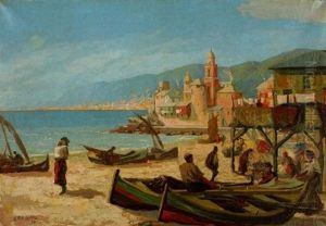 Fischer Am Strand Von Caniogli, Italien by August Schlueter