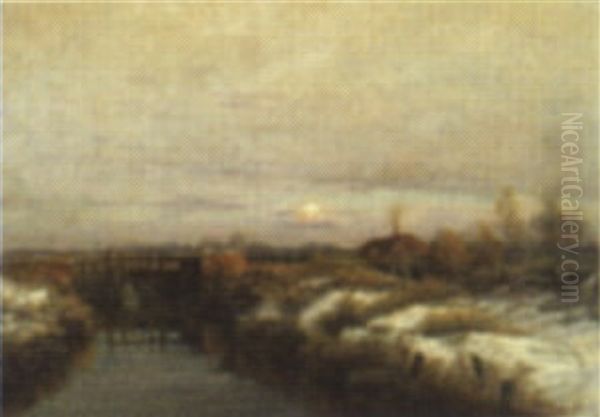 Winterlandschaft Mit Bauernhaus An Einem Flusslauf - view 1