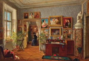 Interieur Mit Malerin An Der Staffelei