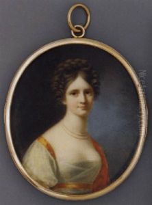 A Young Lady In Gold-bordered Pale Yellow Dress, Red Cashmere Stole, Two Strand Pearl Necklace, Her Brown Hair Plaited And Upswept by Carl Gottlob Schmeidler