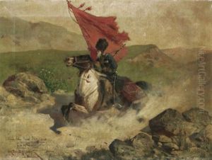 Kaukasischer Reitersoldat Im Galopp by Oskar Schmerling