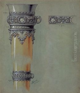 Studienblatt Zu Einer Reich Ornamentierten, Neoromanischen Saule by Josef Schmid