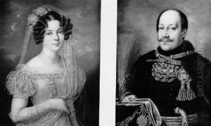 Portrait Of A Young Lady Wearing A Pink Dress With A Lace Veil