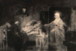 Krankenlager Mit Verzweifelter Mutter by Julius Schmid