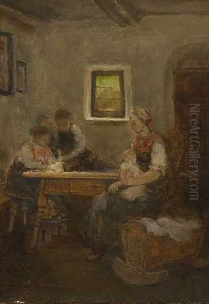Mutter Mit Ihren Kindern In Der Stube - view 1