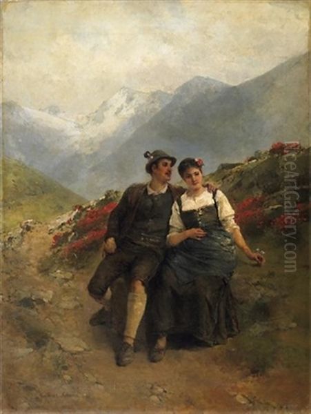 Das Stelldichein. Verliebtes Paar In Hochgebirgslandschaft - view 1