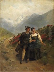 Das Stelldichein. Verliebtes Paar In Hochgebirgslandschaft by Mathias Schmid