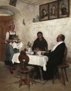 Vesperzeit. Ein Dirndl Serviert Geistlichen Das Mittagsmahl