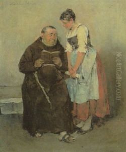 Die Katechismusfrage Stellt Ein Behabiger Franziskanermonch Dem Neben Ihm Stehenden Dirndl Die Katechismusfrage Stellt Ein Behabiger Franziskanermonch Dem Neben Ihm Stehenden Dirndl
