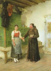 Ein Franziskanermonch Ermahnt Ein Junges Dirndl Zur Sittsamkeit by Mathias Schmid