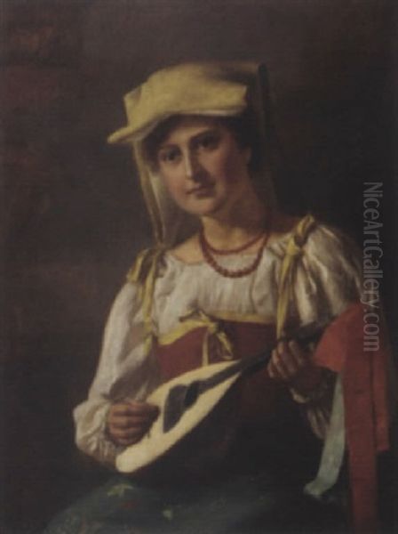A Lady In Sicilian Costume Playing The Lute - view 1