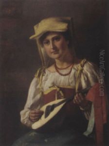 A Lady In Sicilian Costume Playing The Lute by Franz Xaver Schmid-Breitenbach