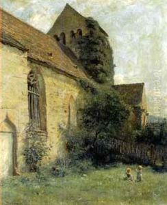 Spielende Kinder Hinter Einer Kirchenruine by Adolf Schmidlin