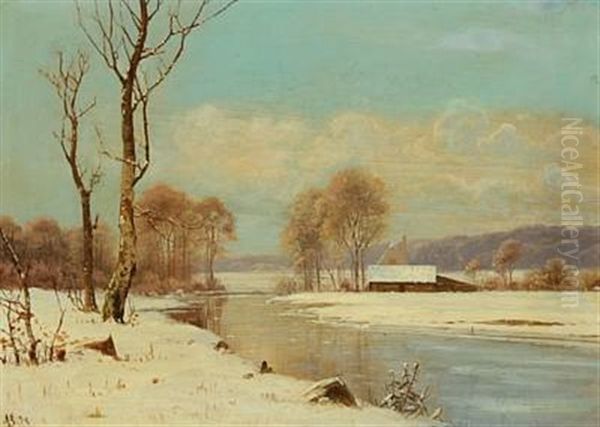 Wintry Landscape With A House At A Bank - view 1