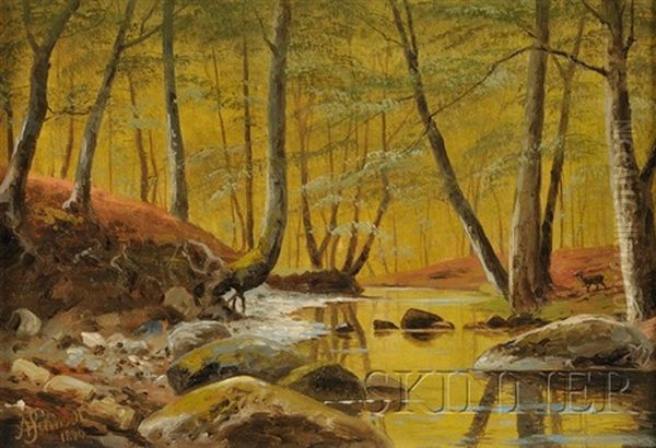 Woodland Scene With Deer - view 1