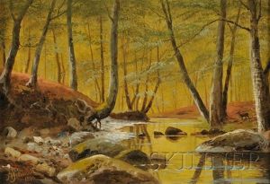Woodland Scene With Deer by Alexander Schmidt