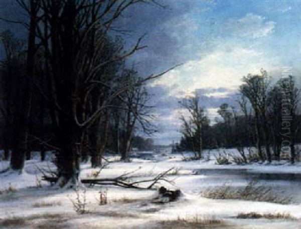 Deers Crossing A Frozen River - view 1