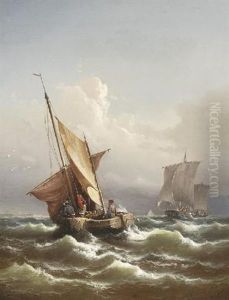 Fischerboote Vor Der Bretonischen Kuste by Eduard Schmidt