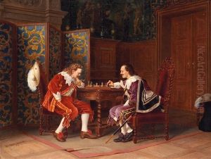 Musketiere Beim Schachspiel Im Salon by Edward Allen Schmidt