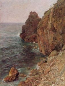 Felsparthie Bei Finalmarina, Westliche Riviera by Friedrich Albert Schmidt