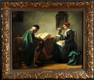 Familienszene In Der Stube Mit Bibellekture