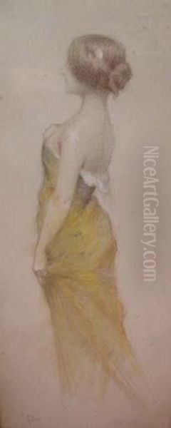 Jeune Femme Tournee A La Robe Jaune - view 1