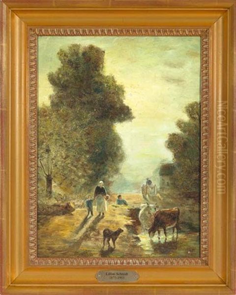 Farm Scene With Peasants And Cows Watering - view 1