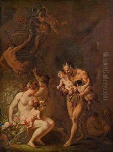 Satyrfamilie (die Erziehung Von Satyrkindern) by Martin Johann (Kremser Schmidt) Schmidt