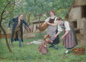 Im Grunen. Gelungene Gehversuche Des Jungsten Im Grasgarten by Theodor Schmidt