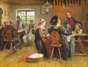 Fremder Besuch In Einem Schwabischen Dorfgasthaus by Theodor Schmidt
