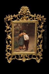 Genre Scene Of Young Love by Theodor Gustav Ernst Schmidt